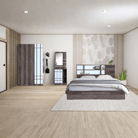 ชุดห้องนอน + ที่นอน PVC 6 ฟุต WISDOM DESIGN FURNITURE รุ่น NANA-S สี มอคค่า/ขาว ลิ้นชักท้ายเตียง_5